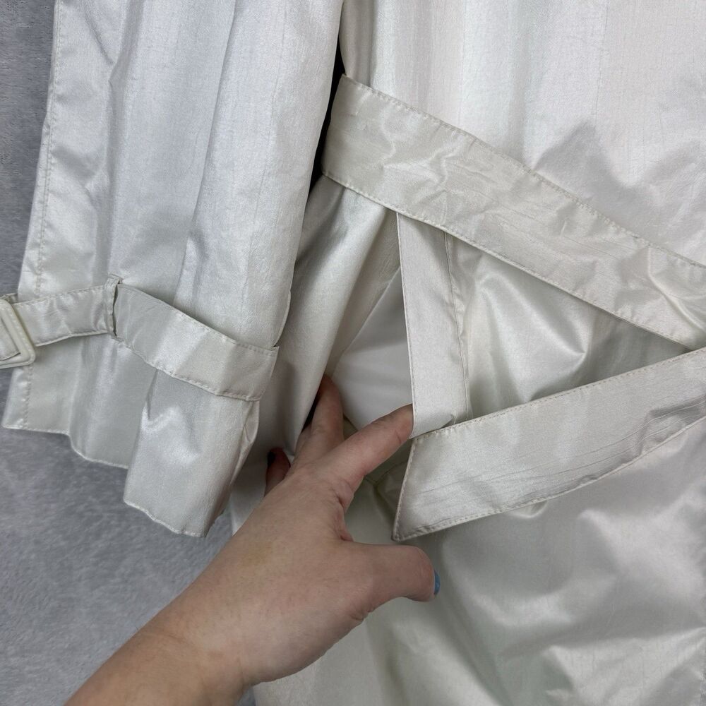 Vtg British Mist Trench Raincoat Womens 14 Ivory Shimmer Long Retro Classic 80s - Picture 5 of 16